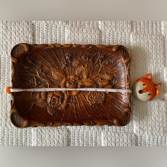 Vintage Resin Faux Wood Carved Floral Dish - Picture 9 of 10